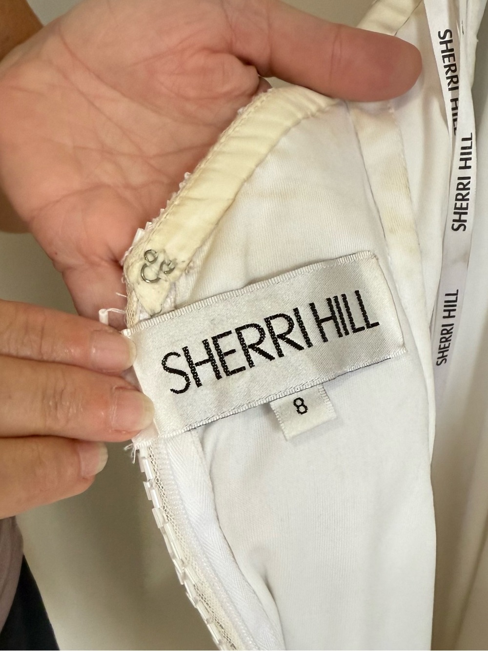 Sherri Hill White Mini Dress with Turquoise & Gold Butterfly Bodice - Picture 7 of 12